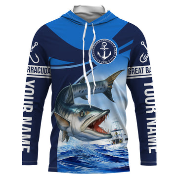 Great barracuda fishing blue sea underwater ocean Custom Name performance long sleeve fishing NQS3779