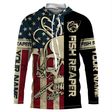 American flag Fish reaper fishing patriotic Custom Name UV Protection fishing apparel NQS3497