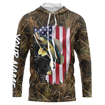 Custom American Walleye fishing camo Performance Long Sleeve fishing NQS1032