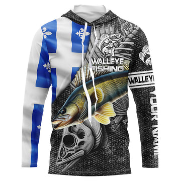 Quebec Flag walleye Fishing Custom long sleeve performance Fishing, walleye Fishing NQS4179