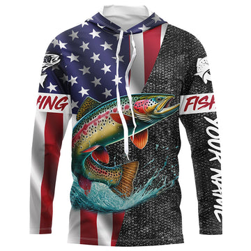 American Flag Rainbow trout Fishing Custom long sleeve performance Fishing, Trout Fishing NQS7884