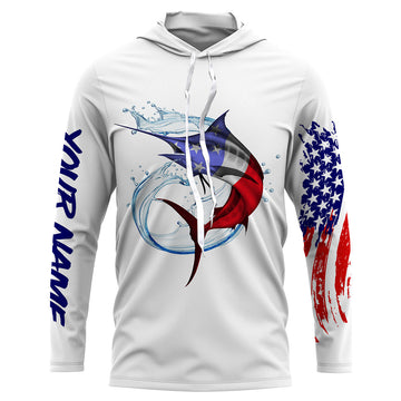 Marlin fishing American flag patriotic Custom Name UV protection UPF 30+ fishing NQS3100