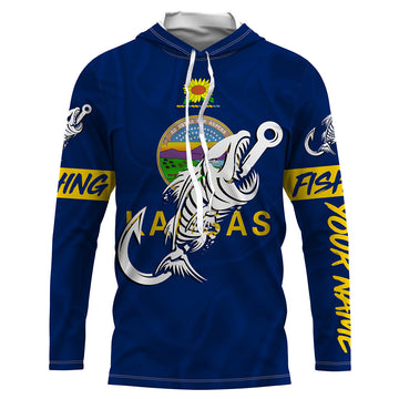 KS Fishing Custom Kansas Flag Fish hook skull Custom sun protection fishing, women NQS3349