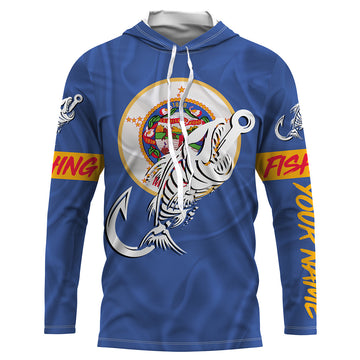 MN Fishing Custom Minnesota Flag Fish hook skull Custom sun protection fishing, women NQS3350