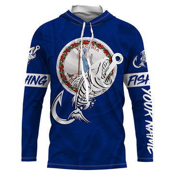 VA Fishing Custom Virginia Flag Fish hook skull Custom sun protection fishing, women NQS3353