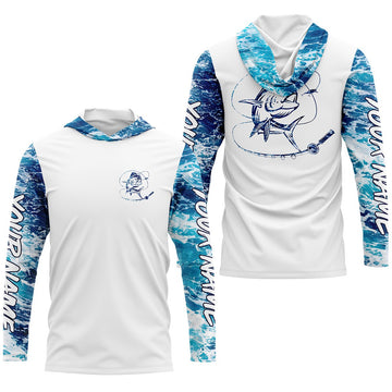 Mahi mahi Dorado Saltwater Fishing blue Custom Saltwater Long sleeve Fishing UV Protection, Sea wave camo Fishing NQS2406