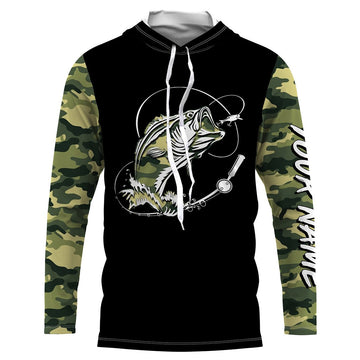 Bass Fishing tattoo green camo Custom Long Sleeve performance Fishing, personalized Bass Fishing NQS2408
