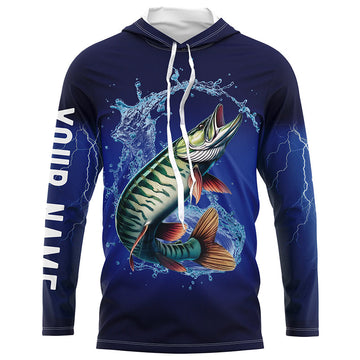 Musky Fishing blue lightning 3D All Over printed Customized Name Muskie fishing NQS317