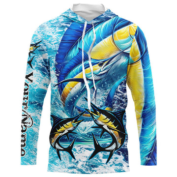 Marlin fishing scales blue sea water camo Custom UV protection performance long sleeve fishing NQS8122
