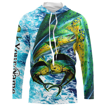 Mahi mahi fishing blue sea water camo Custom UV protection performance long sleeve fishing NQS8123