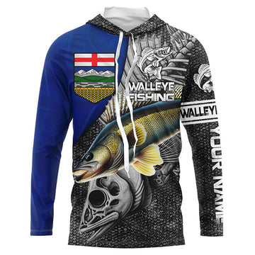 Alberta Flag Walleye Fishing Custom long sleeve performance Fishing, Walleye Fishing NQS3819