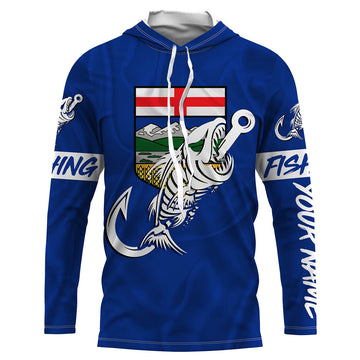 Customized Alberta long sleeve fishing Alberta Flag Fish hook skull performance fishing NQS3517
