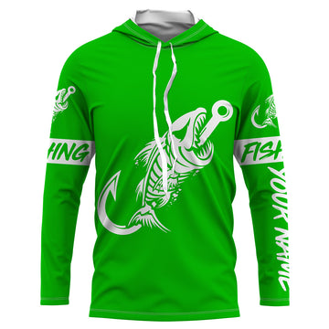 Customized Green Fish hook skull reaper sun protection performance long sleeve fishing NQS3521