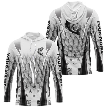 Black and white Largemouth Bass fishing scales Custom performance long sleeve Bass fishing NQS7361