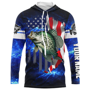 Crappie Fishing 3D American Flag patriotic blue galaxy Custom Crappie long sleeve Fishing NQS7936