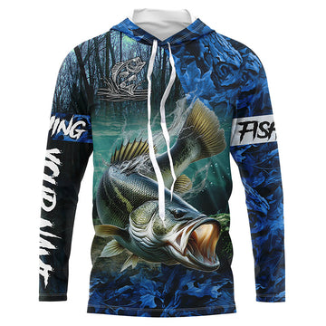 Largemouth bass Fishing blue camo customize name UV protection long sleeves fishing apparel NQS2310