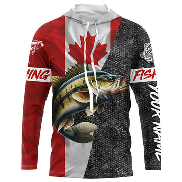 Canadian Flag Smallmouth Bass Fishing Custom long sleeve performance Fishing, Bass NQS5072