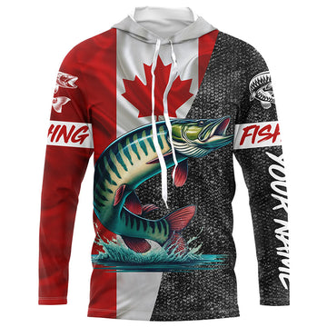 Canadian Flag Musky Fishing Custom long sleeve performance Fishing, Muskie fishing NQS5073