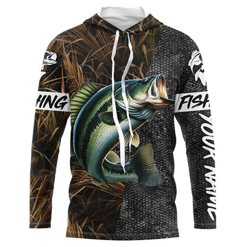 Largemouth Bass Fishing Camo Custom long sleeve Fishing, Personalized bass fishing NQS5078