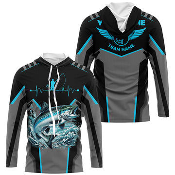 Personalized Black Chinook salmon Fishing, Team Fishing Long Sleeve tournament| Blue NQS6271