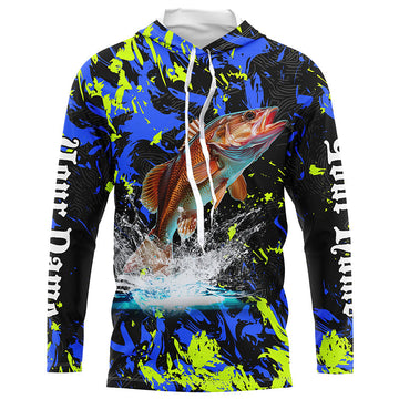 Redfish puppy drum fishing green blue camo Custom performance long sleeve fishing NQS7218