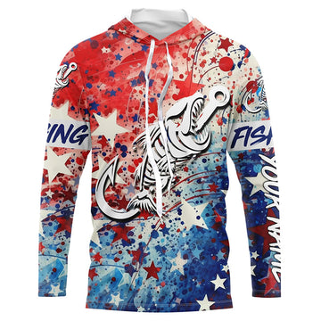 Red white and Blue Camo fishing Fish hook skull Custom sun protection long sleeve fishing NQS5849