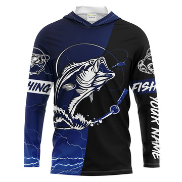 Largemouth Bass Fishing tattoo blue camo black Custom name UPF30+ performance fishing fishing gift, women NQS2049