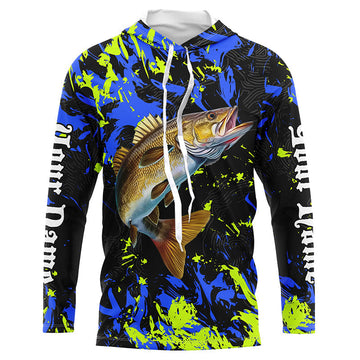 Walleye fishing green blue camo Custom UV protection performance long sleeve fishing NQS7107