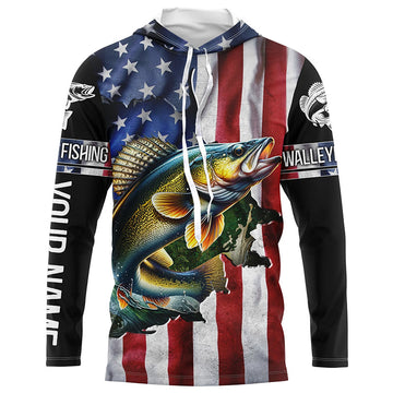 Walleye fishing American Flag Patriotic Fourth of July personalized Walleye fishing tournament NQS5121