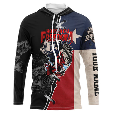 Texas Bass fishing patriotic Hooked on freedom Custom name performance long sleeves fishing NQS2053