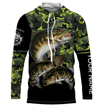 Smallmouth Bass fishing black green camo custom name sun protection long sleeve fishing NQS3869