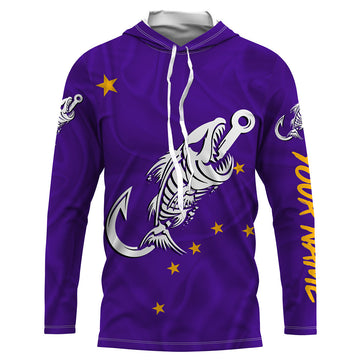 AK purple Fishing Custom Alaska Flag Fish hook skull sun protection fishing, women NQS3388