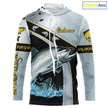Chinook Salmon fishing scales UV protection Custom long sleeve fishing, Salmon fishing