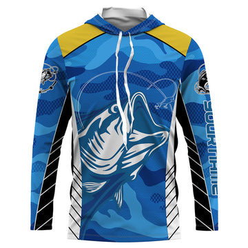 Bass Fishing tattoo blue UV protection customize name long sleeves fishing NQS2328