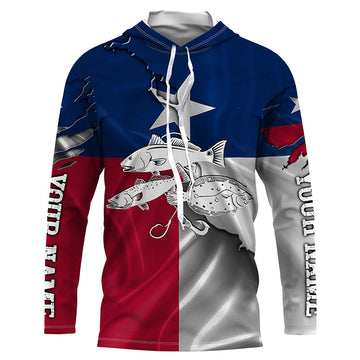 Texas flag Inshore Grand slam fishing Redfish, trout, flounder Custom name Long Sleeve Fishing NQS4064