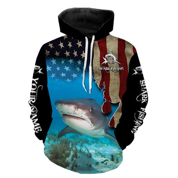 Shark Fishing 3D American Flag Patriotic Customize name All over print NQS542
