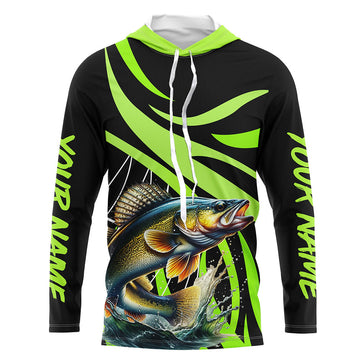 Personalized Walleye Long Sleeve Fishing, Walleye Tournament Fishing | Green NQS7424