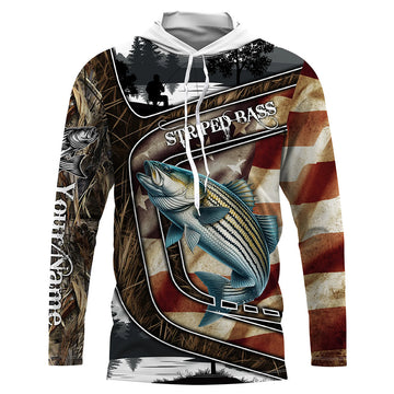 Striped Bass Fishing camo American flag patriotic Customize name striper long sleeve fishing NQS4857