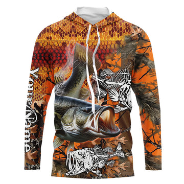 Largemouth Bass fishing orange camo performance long sleeve fishing, Bass fishing NQS4293