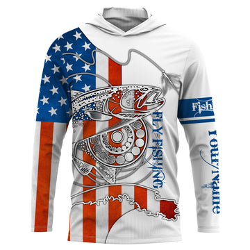 Trouts fly fishing American flag Custom Name UV sun protection UPF 30+ performance fly fishing NQS3581