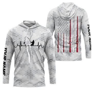 Fishing Heartbeat American flag fishing rod custom name Long Sleeve performance Fishing NQS4533