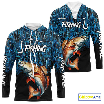 Redfish puppy drum Fishing blue camo Custom UV protection long sleeves fishing