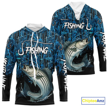 Striped Bass Fishing blue camo Custom UV protection Striper long sleeves fishing