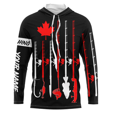 Personalized Canadian flag fishing rod UV protection patriotic fishing for fisherman | Black NQS5764