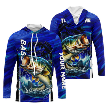 Largemouth Bass Fishing Custom long sleeve performance fishing, team fishing | Blue NQS8501