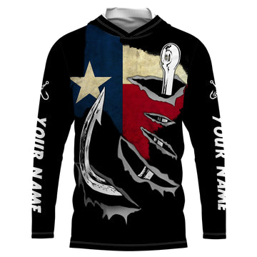 TX Fishing 3D Fish Hook Texas Flag black vintage UV protection custom long sleeves fishing NQS1342