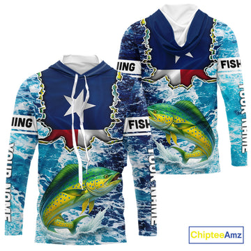 Texas Mahi Mahi Fishing blue ocean camo custom Mahi Mahi long sleeves performance fishing
