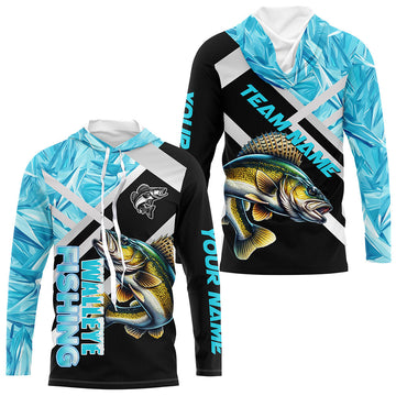 Personalized Blue Ice camo Walleye Ice Fishing Custom Team Walleye Long Sleeve Fishing NQS9286