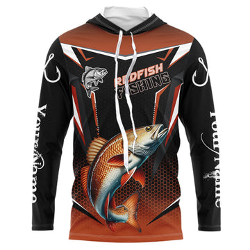 Black and Orange Redfish Long Sleeve Fishing, Personalized Red Drum Fishing Tounament NQS9774