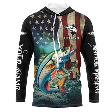 Snook Fishing 3D American Flag Patriotic Customize name Sun protection long sleeve fishing NQS513